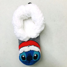 Disney Stitch Cozy Faux Fur Slippers Socks Anti Slip Soles Shoe Size 4-10 New