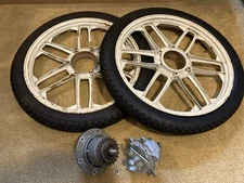 Motobecane 50V Moped Mag Wheels & Hubs- Separated with New Stainless Hardware