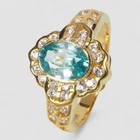 Glamorous Neon Blue Zircon 1Ct Handmade 925 Sterling Silver Halo Ring Size 5.5