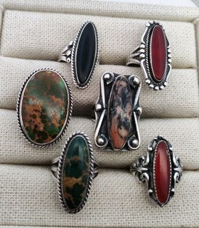 Lot of 6 Sterling Silver Southwestern Rings with Gems Agate Onyx