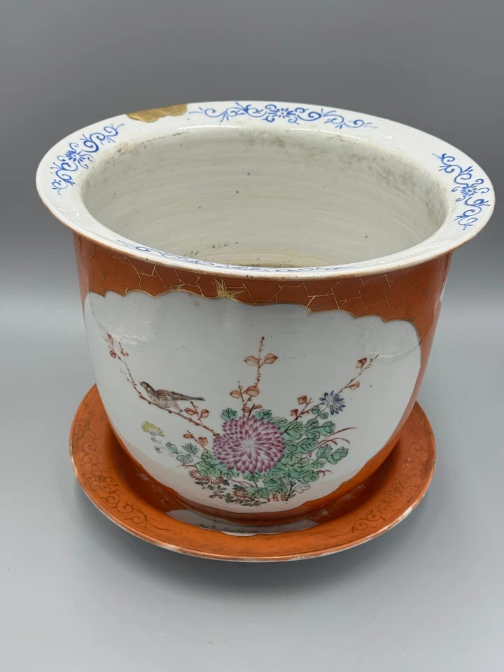 Antigua jardinera china de porcelana rosa familiar c1900 10 1/2" Foto 2 de 4