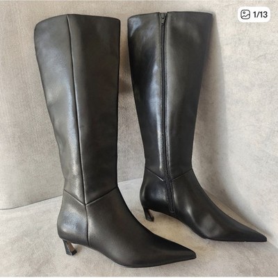 NWOB Gianni Bini knee high boots Size 6.5 black  leather tall pointy kitten heel