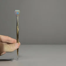 Gemstone Wooden Hair Stick Tumbled Blue Stone Long Pin Handmade Boho Style 6"