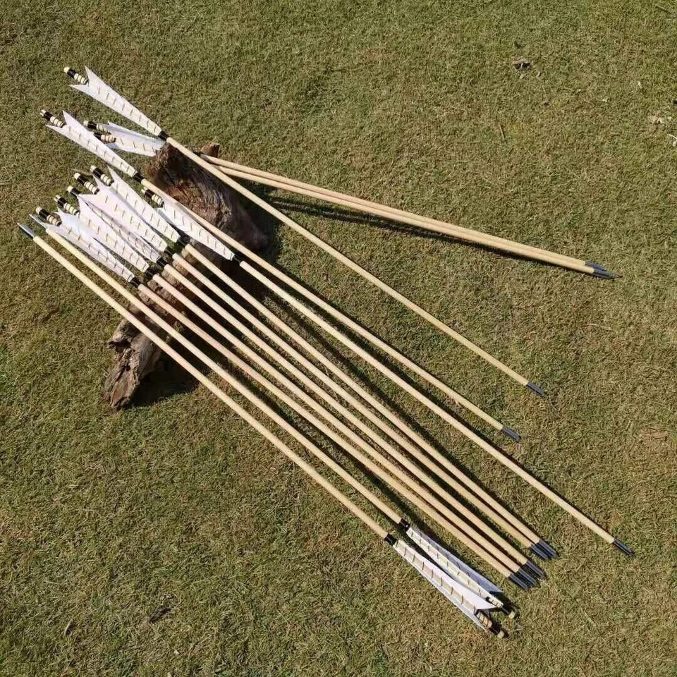 Flecha de madera 5" pluma de pavo arco largo tradicional tiro con arco objetivo de caza Foto 4 de 4