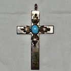 Vintage Native American Cross Sterling Silver Signed K.Y Turquoise Pendant — photo 1