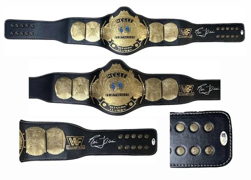 RIC FLAIR AUTOGRAPHED CUSTOM EAGLE BLACK & GOLD BELT JSA  SILVER