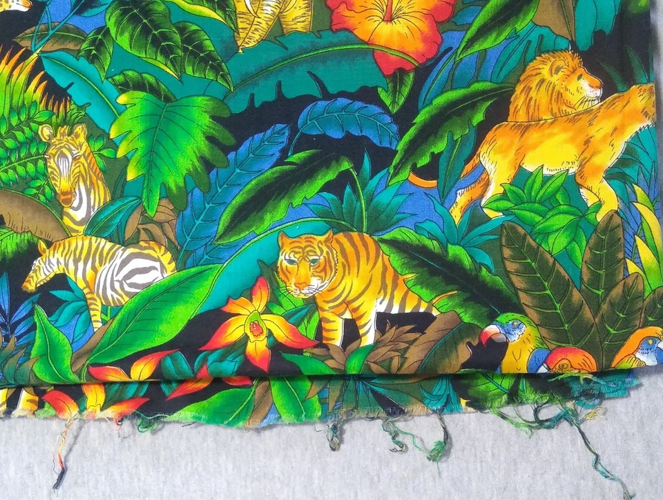 Jungle Animals Nursery Print Colorful Quilt Hoffman California Fabric 93"x42" - Image 3 of 3
