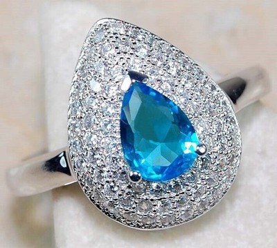 1 kt wärmebehandelter Blautopas 925 massiver Sterlingsilber Ring Größe 6 UB2-6