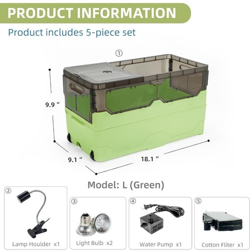 Wedoelsim Turtle Tank kit with Filter+Water Pump+Heat lamp, Wheels, Size L - Picture 2 of 7