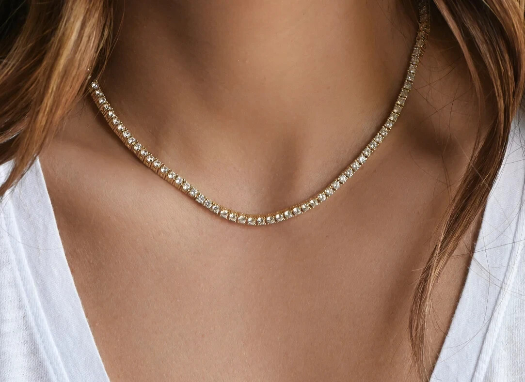 16 Inch Tennis Necklace For Black Friday Round Lab Grown Diamond 10k White Gold