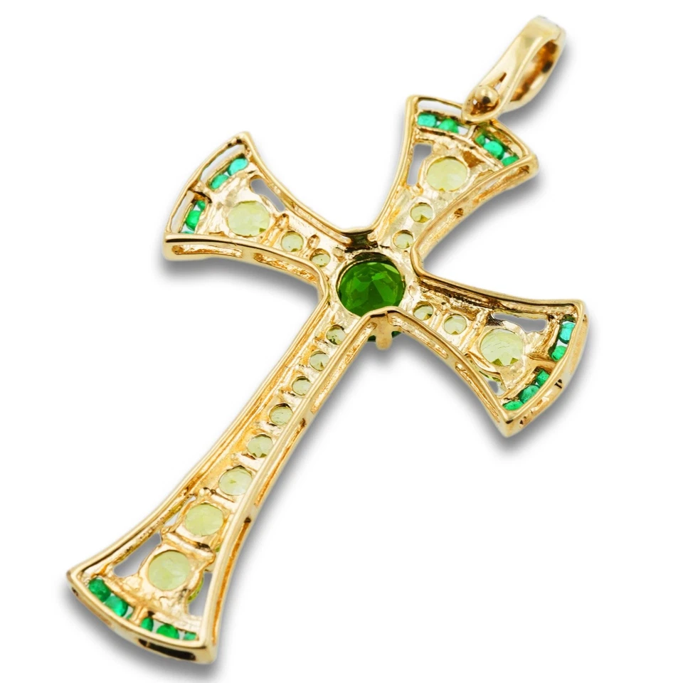 Kreuz Anhänger 333 Gold 8 Karat Gelbgold Peridot Turmalin Smaragd Wert 700,- - Bild 2 von 4