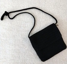 The SAK Black 7 Inch Crochet Shoulder Bag Cross Body Purse Excellent Boho Y2K