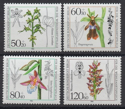 Germany Berlin 1984 Sc# 9NB216-9NB219 Mint MNH flower orchid plant welfare stamp