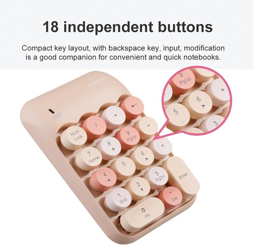 Lomiluskr Wireless Numeric Keypad with 2.4G USB Receiver, Cute Milk Tea - Afbeelding 5 van 9