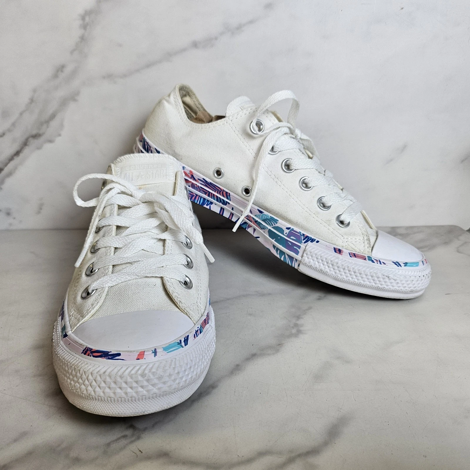 Converse Chuck Taylor All Star bianche tropiche scarpe basse stringate sneaker donna 8