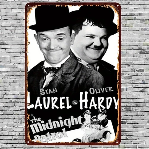 Tin Metal Signs Home Décor "Vintage Laurel & Hardy 'The Midnight Patrol' Collect