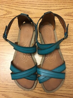 Clarks Cross Faux LeatAnkle Strap Sandals, Blue Teal,