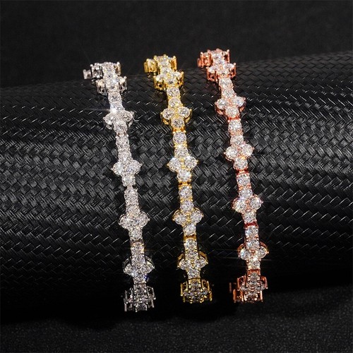 3MM Iced Moissanite Cross Tennis Necklace 925 Sterling Silver Plated 14k Gold - Picture 5 of 9