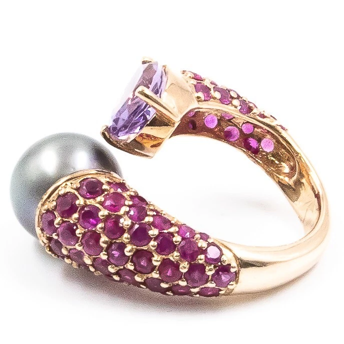 6.23ct Natural Amethyst Ruby and Pearl Ring 925 Sliver in Rose Gold Plated - Image 2 of 4