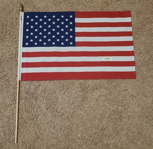 7 pack USA American Flag USA 12'' X 19'' Nylon with wooden Stick made in USA - Picture 2 of 4