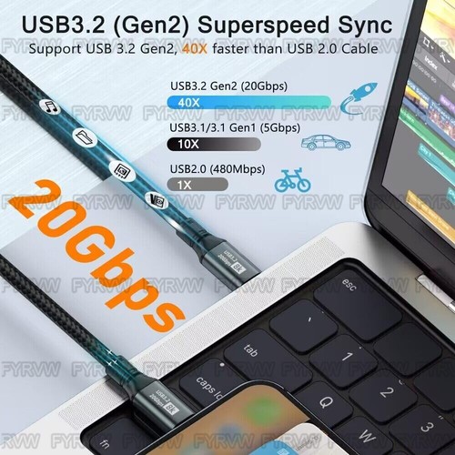 USB3.2 20Gbps Cable USB-C Type-C 4K 100W Fast Charging For Galaxy iPhone15 Cord - 第 3/8 張圖片