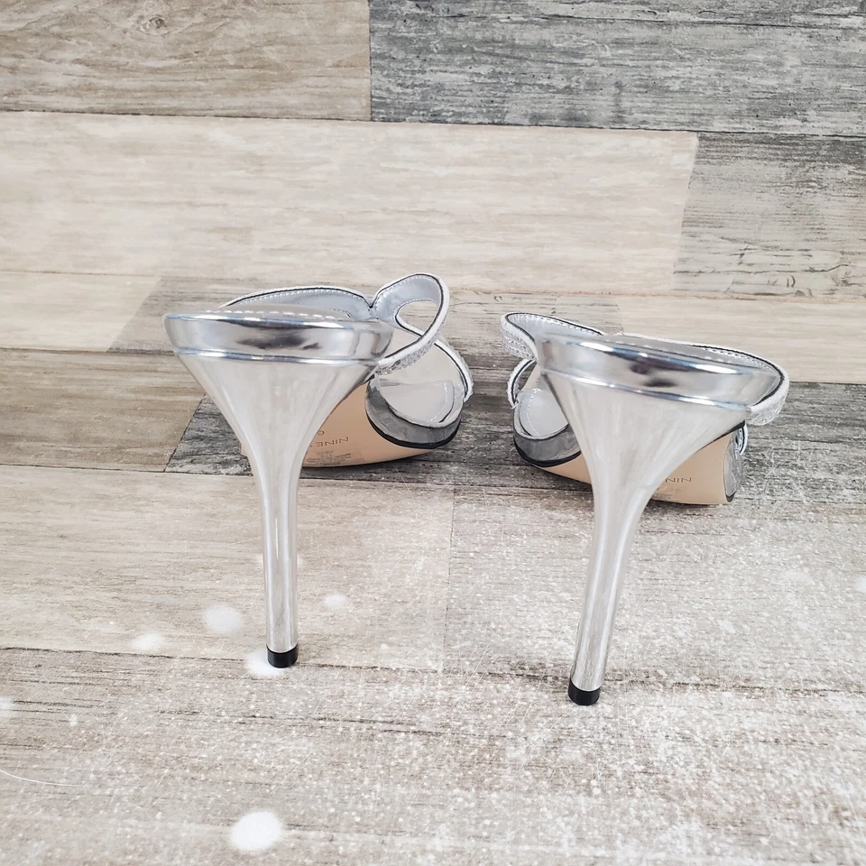 Sandalias de tacón de aguja Nine West Twist para mujer 6,5 M plateadas adornadas Foto 3 de 4