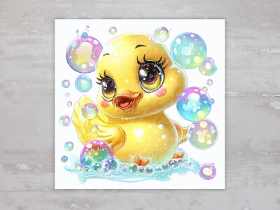 Bath Time Rubber Duck w Bubbles Quilt Fabric Panel Sewing Quilting Block A105