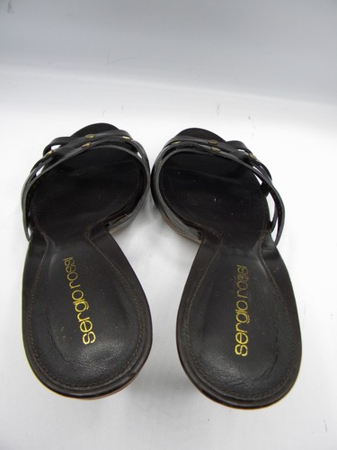 Sergio Rossi Dark Brown Leather Studded Slide Heel Sandal EU 39.5 US 9 RP $495 - Picture 13 of 14