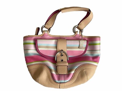 【希少レア】 Coach コーチ モノグラム バッグ Hampton Soho COACH - Hampton Soho Multicolor Striped Leather & Canvas Tote w