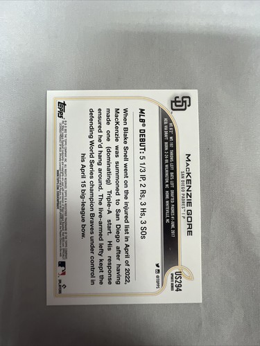 2022 Topps Update #US294 MacKenzie Gore RC Rookie Debut San Diego Padres - Picture 2 of 3