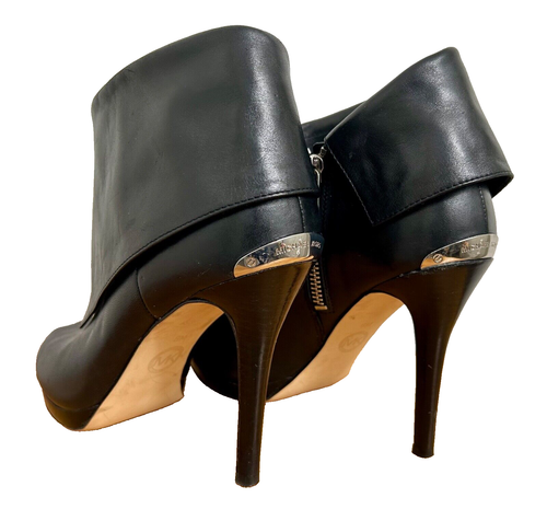Michael Kors KENDRA Black Leather Peep Toe Ankle Boots Booties Heels Size 8 NICE - Picture 6 of 15