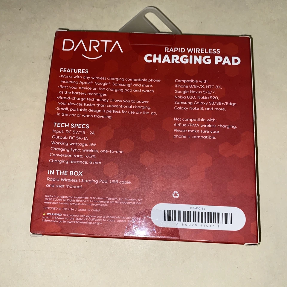 DARTA Rapid Wireless Charging Pad iPhone 8/8+/X HTC 8xSamsung S8/S8+/Edge/Note 8 - Image 2 of 4