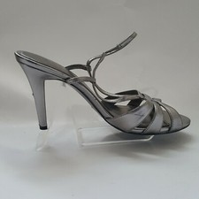 Ralph Lauren OpenToe Strappy Pumps Women Shoe Size 6.5B Sliver Metallic Leather