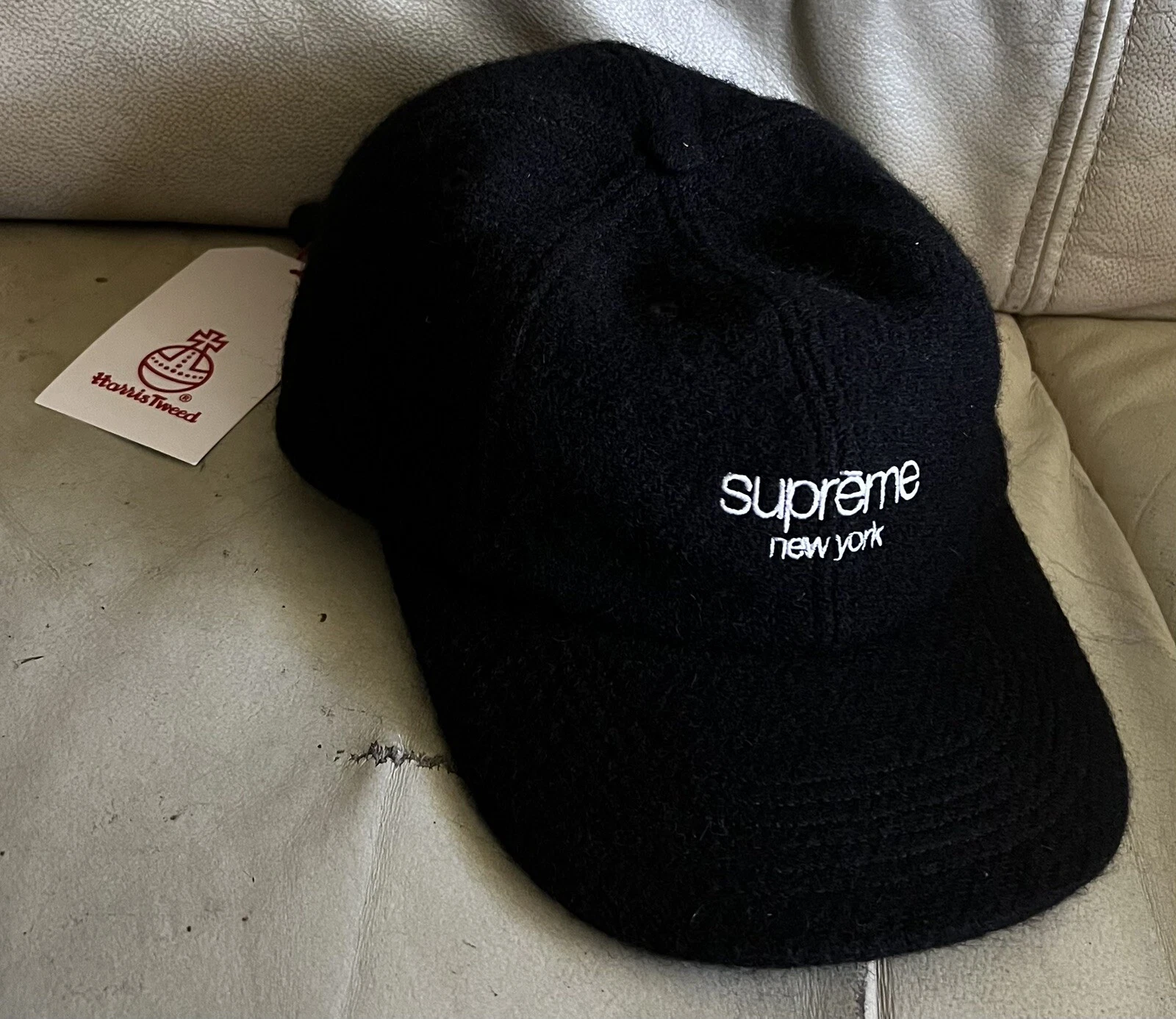NEUF   Supreme New York Harris tweed 6 panneaux noir 100% laine USA
