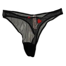 NWT VICTORIA'S SECRET Thong Sz S-M-L-XL Black Mesh Red Heart