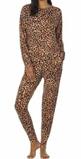 NWT Ralph Lauren Black/Tan LEOPARD SILKY SWEATER-KNIT Pajama/Lounge Set L POCKET