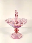 RARE Vtg 1993 Fenton September Morn Nymph Dusty Rose Iridescent Compote Bowl