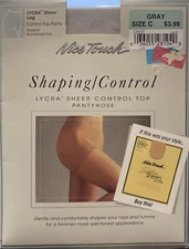 Nice Touch Shaping Control Top Pantyhose Sheerly Reinforced Toe Gray Sz C