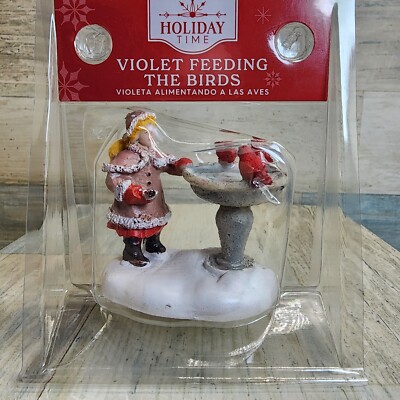 Holiday Time Christmas Village Accessory Violet Feeding The Birds