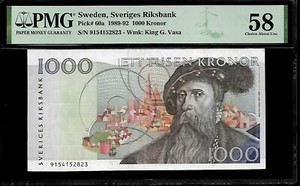 Sweden 1000 Kronor 1989  PMG 58 Pick # 60a King Gustaw Vasa