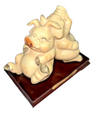 Two Jolly Pigs Back To Back  Figure/ VTG on Stand/Collectable Resin