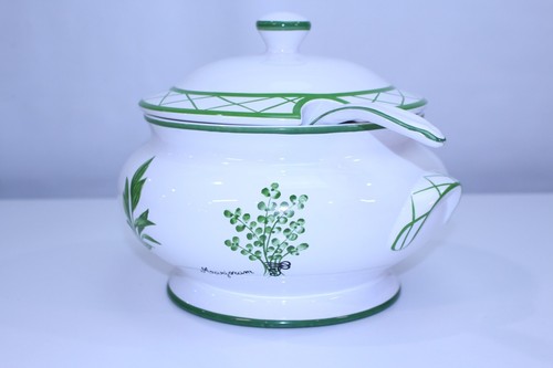 De Colección Pintado a Mano Oro Creaciones Cuenco Raro Hecho Portugal Cucharón Verde Tapa Olla Sopa - Imagen 13 de 23