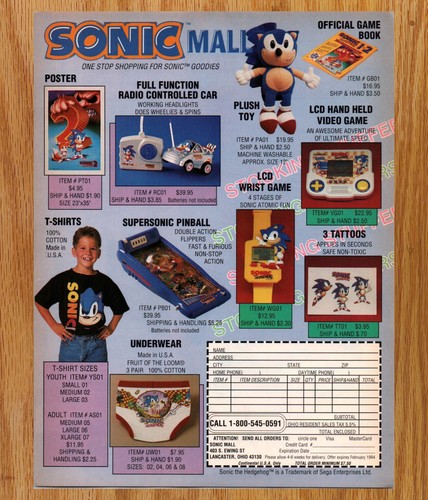 Sonic Mall Toy Game Merchandise - Video Game Print Ads Poster Promo Art 1993 - Picture 1 of 3