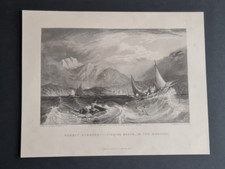 Antique (1844) print - Bombay Harbour - Fishing Boats in the Monsoon - Stanfield