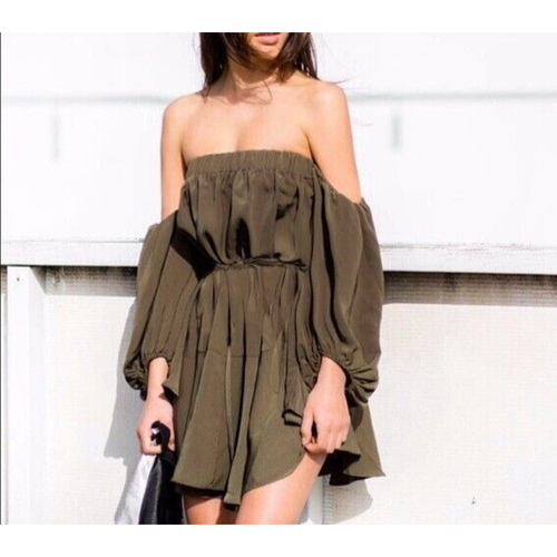 Shona Joy Womens Olive Green Leticia Off Shoulder Mini Dress AU 12 - Picture 3 of 12