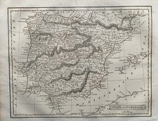 1814 Spain & Portugal by J. Russell Original Antique Map Over 200 Years Old