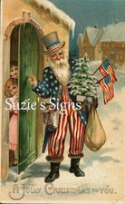 Patriotic Santa Claus Vintage Christmas Fabric Block Old World Santa Claus Patriotic Santa Claus Vintage Christmas Fabric Block Old World Santa Claus
