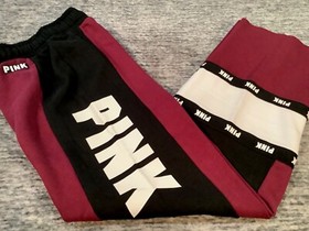 Victoria's Secret Pink Colorblock Boyfriend Pants Deep Ruby Black M Rare NIP
