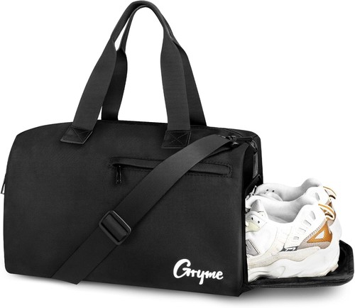 Gryme Black Gym Bag Shoe Compartment, Wet Pocket Travel 38x23x22cm Unisex - Picture 2 of 10