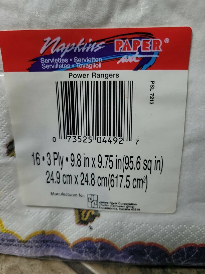 Servilletas Power Rangers Dino 16 unidades 1995 nuevas de colección. 9.8"x9.75" Saban  Foto 4 de 4